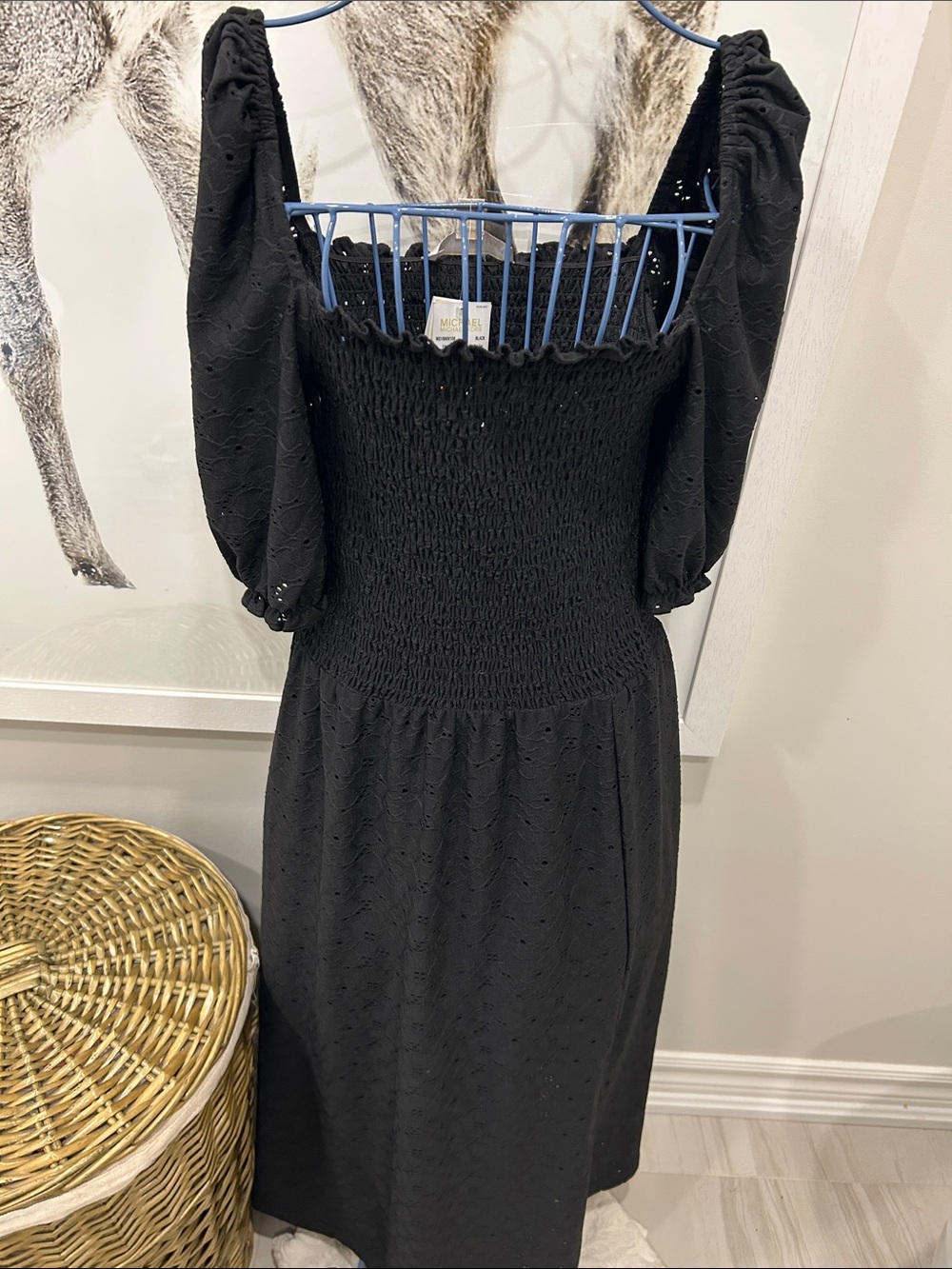 Michael Michael Kors Black Eyelet Smocked Off Shoulder Midi Dress NWT small